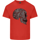 Mandala Skull Gothic Biker Motorbike Kids T-Shirt Childrens Red
