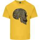 Mandala Skull Gothic Biker Motorbike Kids T-Shirt Childrens Yellow