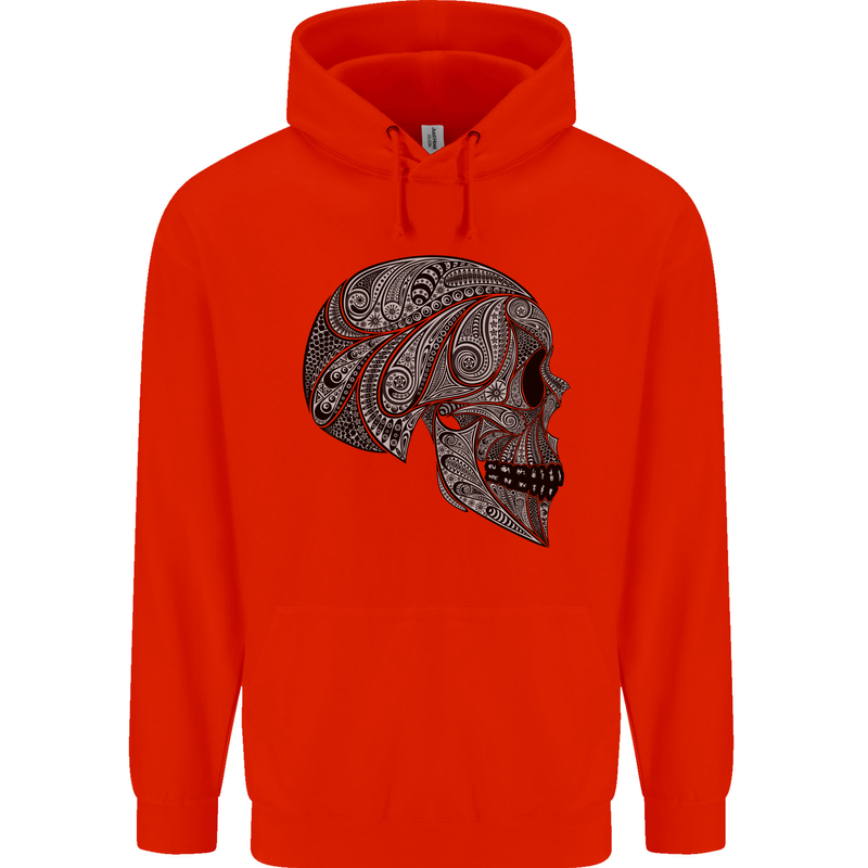 Mandala Skull Gothic Biker Motorbike Mens 80% Cotton Hoodie Bright Red