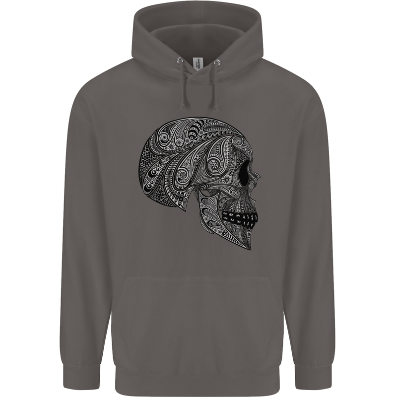 Mandala Skull Gothic Biker Motorbike Mens 80% Cotton Hoodie Charcoal