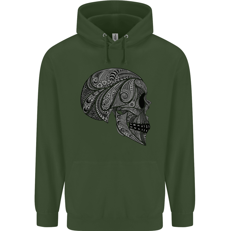 Mandala Skull Gothic Biker Motorbike Mens 80% Cotton Hoodie Forest Green