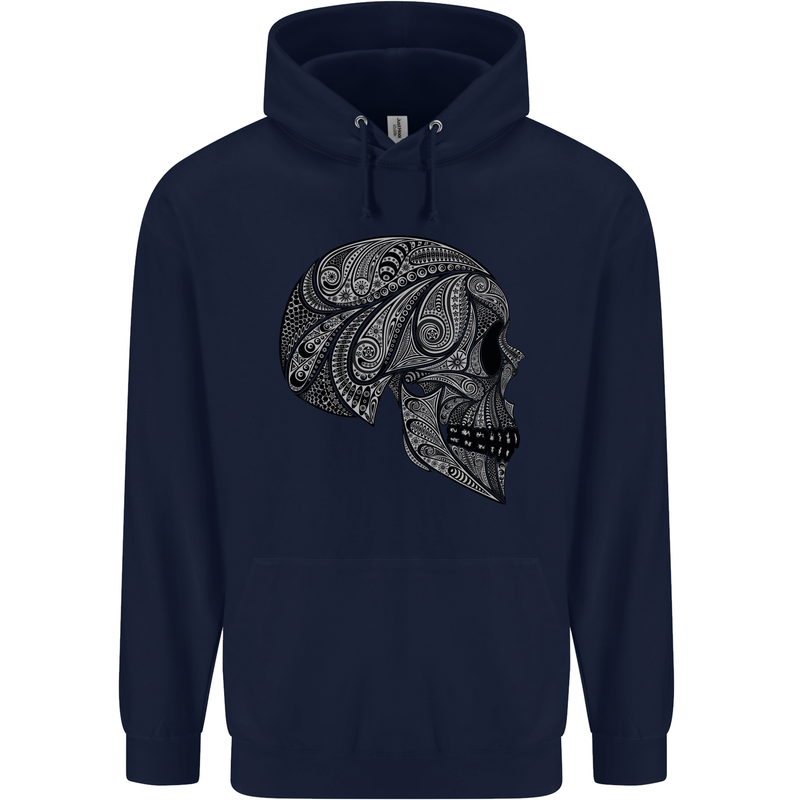 Mandala Skull Gothic Biker Motorbike Mens 80% Cotton Hoodie Navy Blue