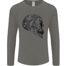 Mandala Skull Gothic Biker Motorbike Mens Long Sleeve T-Shirt Charcoal