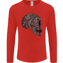 Mandala Skull Gothic Biker Motorbike Mens Long Sleeve T-Shirt Red