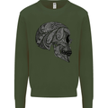 Mandala Skull Gothic Biker Motorbike Mens Sweatshirt Jumper Forest Green