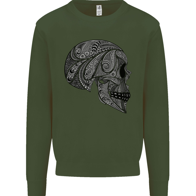 Mandala Skull Gothic Biker Motorbike Mens Sweatshirt Jumper Forest Green