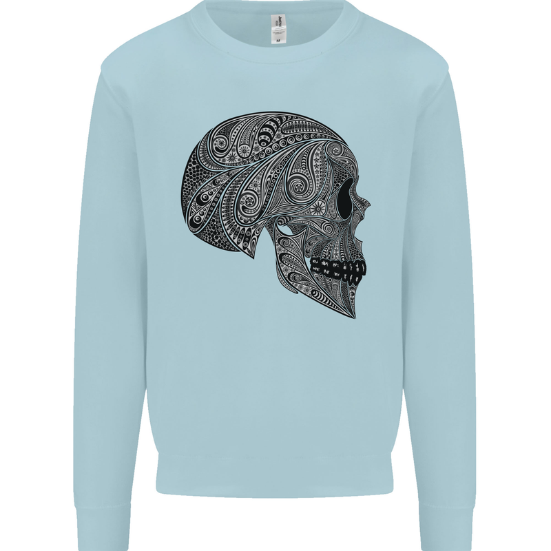 Mandala Skull Gothic Biker Motorbike Mens Sweatshirt Jumper Light Blue