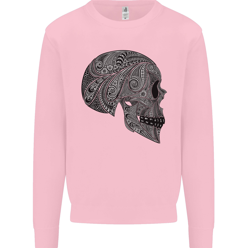 Mandala Skull Gothic Biker Motorbike Mens Sweatshirt Jumper Light Pink