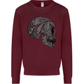 Mandala Skull Gothic Biker Motorbike Mens Sweatshirt Jumper Maroon