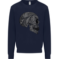 Mandala Skull Gothic Biker Motorbike Mens Sweatshirt Jumper Navy Blue