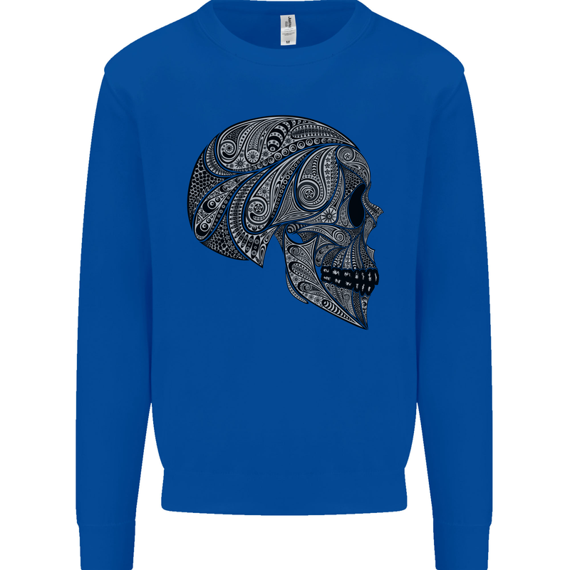 Mandala Skull Gothic Biker Motorbike Mens Sweatshirt Jumper Royal Blue