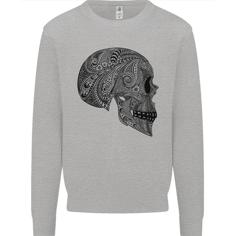 Mandala Skull Gothic Biker Motorbike Mens Sweatshirt Jumper Sports Grey