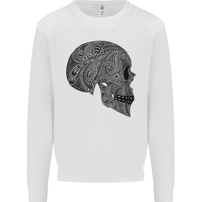 Mandala Skull Gothic Biker Motorbike Mens Sweatshirt Jumper White