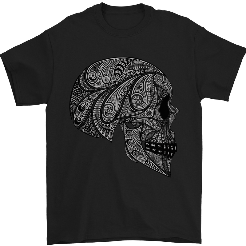 Mandala Skull Gothic Biker Motorbike Mens T-Shirt Cotton Gildan Black