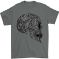 Mandala Skull Gothic Biker Motorbike Mens T-Shirt Cotton Gildan Charcoal