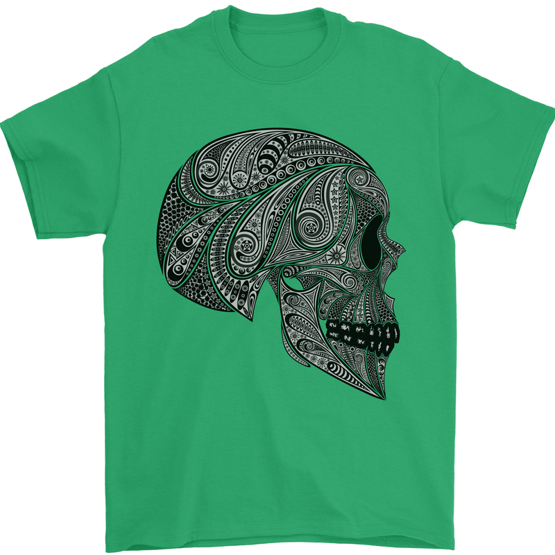 Mandala Skull Gothic Biker Motorbike Mens T-Shirt Cotton Gildan Irish Green