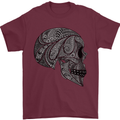 Mandala Skull Gothic Biker Motorbike Mens T-Shirt Cotton Gildan Maroon