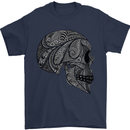 Mandala Skull Gothic Biker Motorbike Mens T-Shirt Cotton Gildan Navy Blue