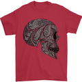 Mandala Skull Gothic Biker Motorbike Mens T-Shirt Cotton Gildan Red