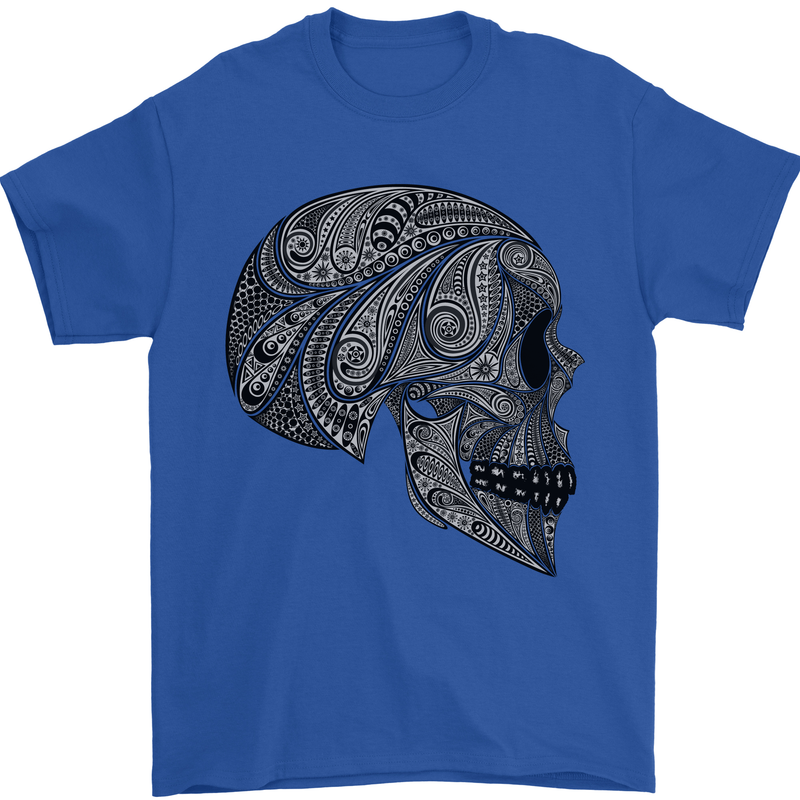 Mandala Skull Gothic Biker Motorbike Mens T-Shirt Cotton Gildan Royal Blue