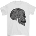 Mandala Skull Gothic Biker Motorbike Mens T-Shirt Cotton Gildan White