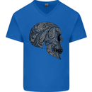 Mandala Skull Gothic Biker Motorbike Mens V-Neck Cotton T-Shirt Royal Blue