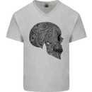 Mandala Skull Gothic Biker Motorbike Mens V-Neck Cotton T-Shirt Sports Grey