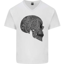 Mandala Skull Gothic Biker Motorbike Mens V-Neck Cotton T-Shirt White