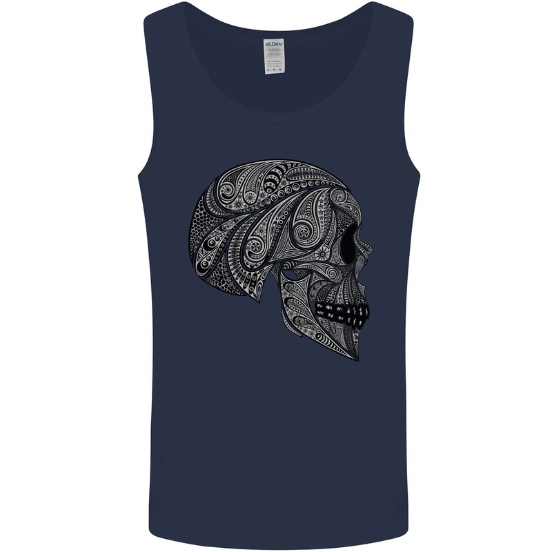 Mandala Skull Gothic Biker Motorbike Mens Vest Tank Top Navy Blue