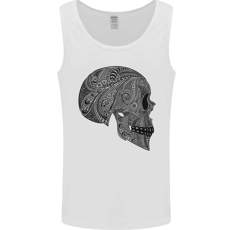 Mandala Skull Gothic Biker Motorbike Mens Vest Tank Top White