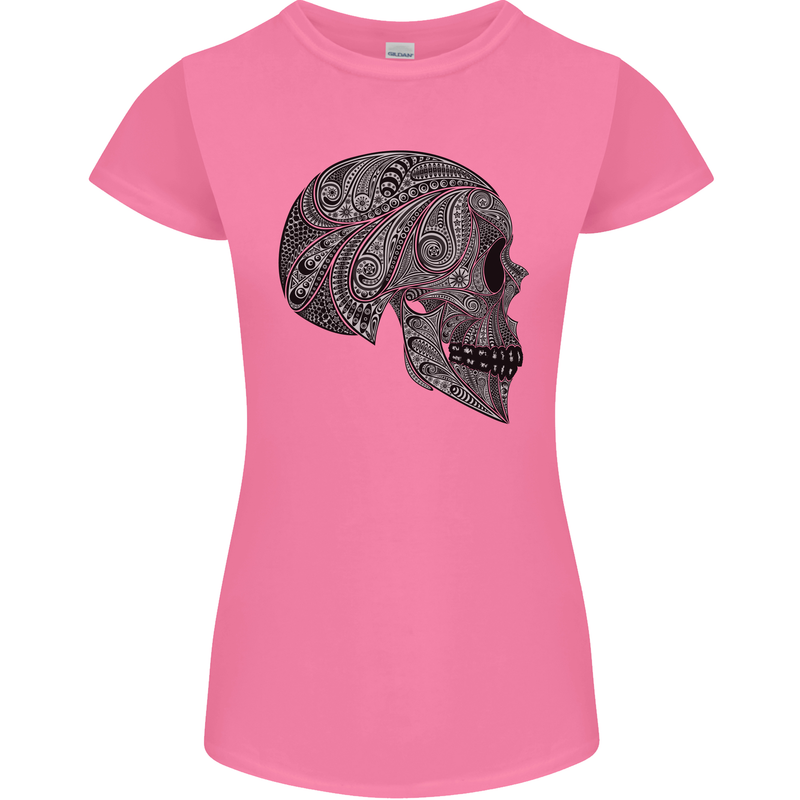 Mandala Skull Gothic Biker Motorbike Womens Petite Cut T-Shirt Azalea