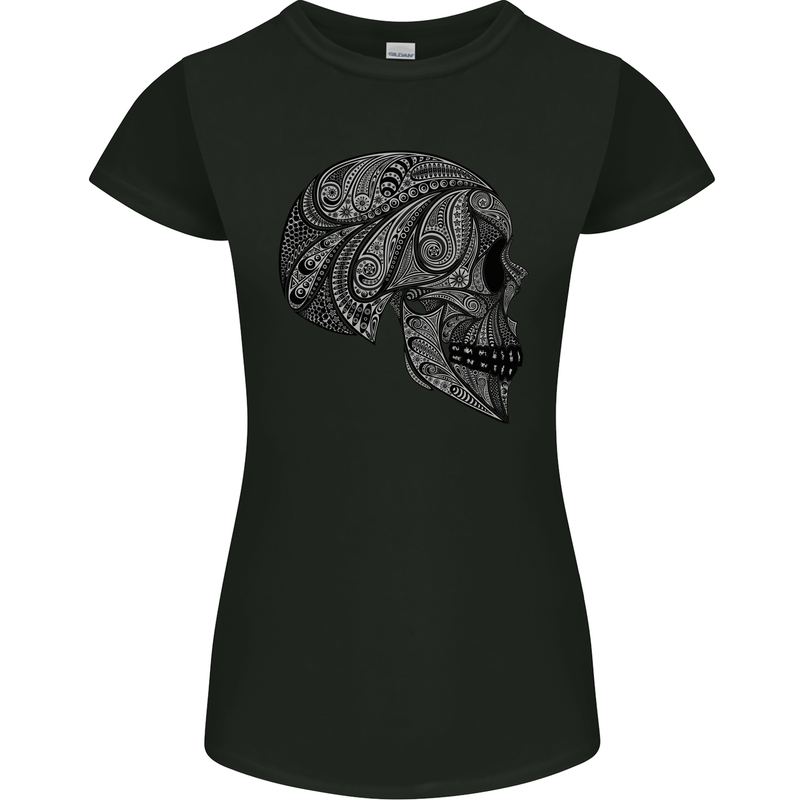 Mandala Skull Gothic Biker Motorbike Womens Petite Cut T-Shirt Black