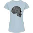 Mandala Skull Gothic Biker Motorbike Womens Petite Cut T-Shirt Light Blue