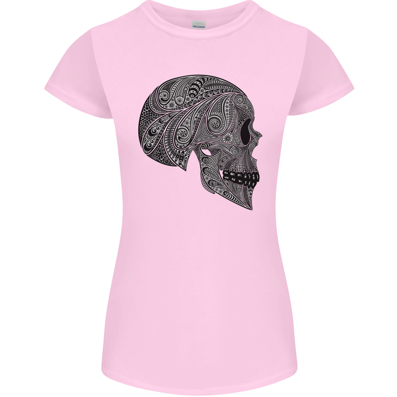 Mandala Skull Gothic Biker Motorbike Womens Petite Cut T-Shirt Light Pink