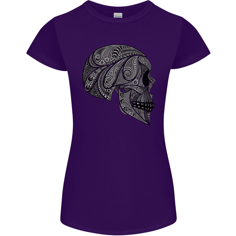Mandala Skull Gothic Biker Motorbike Womens Petite Cut T-Shirt Purple