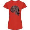 Mandala Skull Gothic Biker Motorbike Womens Petite Cut T-Shirt Red