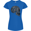 Mandala Skull Gothic Biker Motorbike Womens Petite Cut T-Shirt Royal Blue