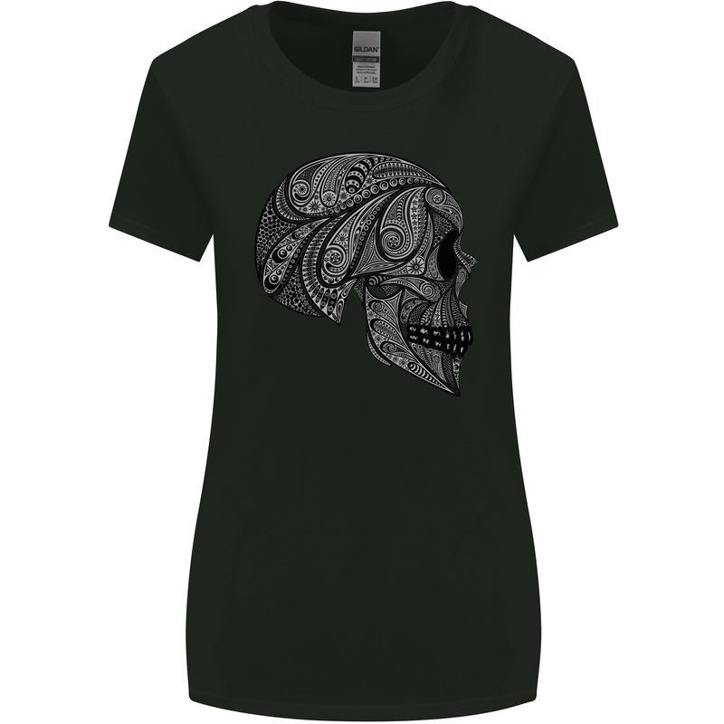 Mandala Skull Gothic Biker Motorbike Womens Wider Cut T-Shirt Black