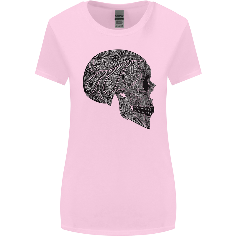 Mandala Skull Gothic Biker Motorbike Womens Wider Cut T-Shirt Light Pink