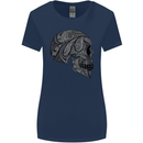 Mandala Skull Gothic Biker Motorbike Womens Wider Cut T-Shirt Navy Blue