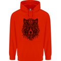 Mandala Tribal Wolf Tattoo Childrens Kids Hoodie Bright Red