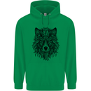 Mandala Tribal Wolf Tattoo Childrens Kids Hoodie Irish Green
