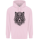 Mandala Tribal Wolf Tattoo Childrens Kids Hoodie Light Pink
