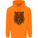 Mandala Tribal Wolf Tattoo Childrens Kids Hoodie Orange