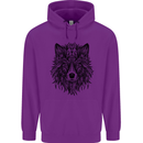 Mandala Tribal Wolf Tattoo Childrens Kids Hoodie Purple