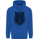 Mandala Tribal Wolf Tattoo Childrens Kids Hoodie Royal Blue