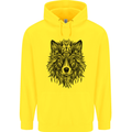Mandala Tribal Wolf Tattoo Childrens Kids Hoodie Yellow