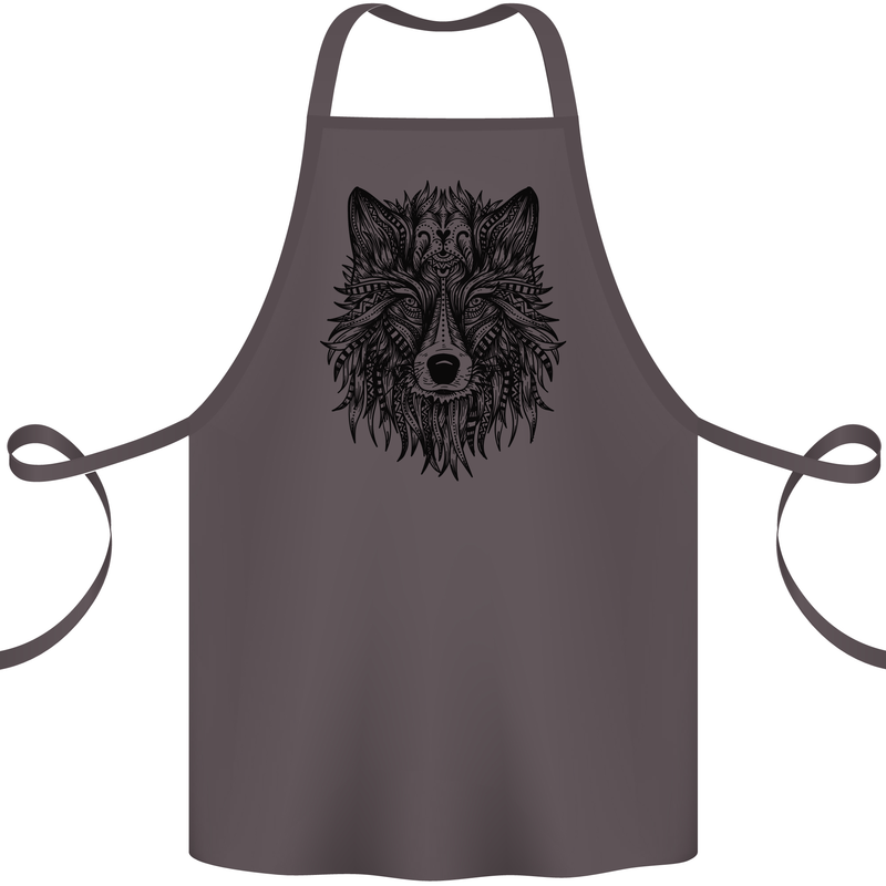 Mandala Tribal Wolf Tattoo Cotton Apron 100% Organic Dark Grey