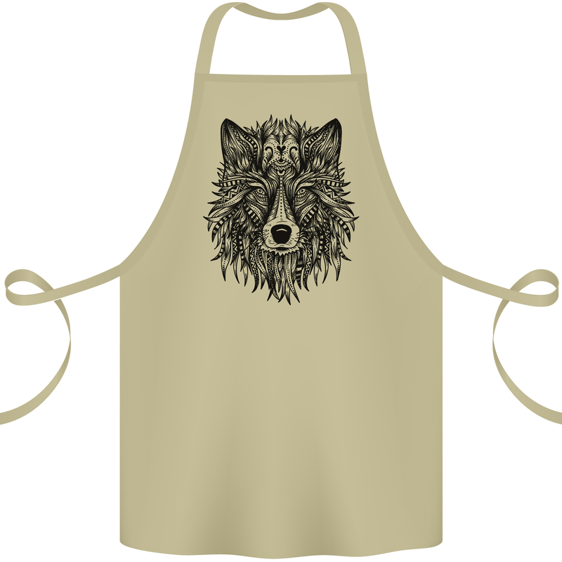 Mandala Tribal Wolf Tattoo Cotton Apron 100% Organic Khaki