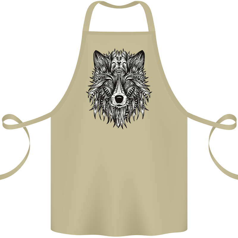 Mandala Tribal Wolf Tattoo Cotton Apron 100% Organic Khaki